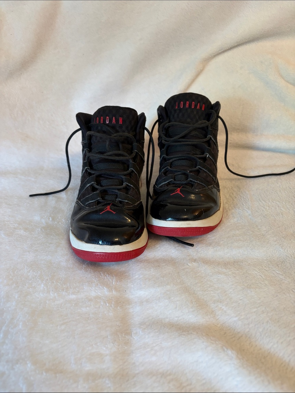 Jordan Kids Black and Red High-Top Sneakers